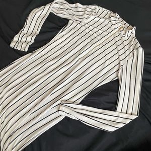 White striped long sleeve zip up dress